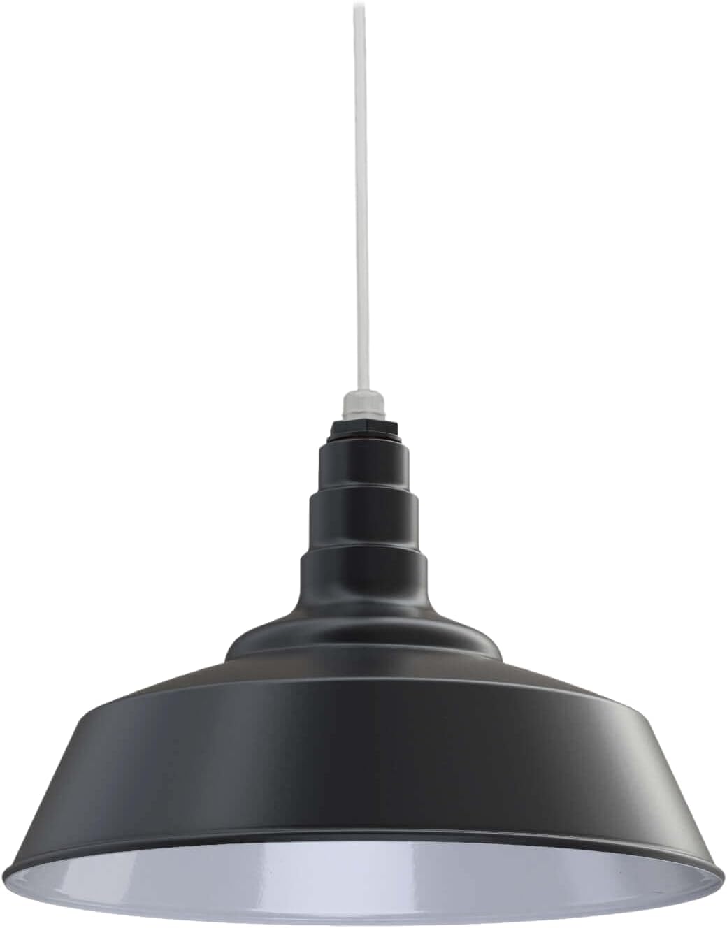 Steel Lighting Co. Manhattan Warehouse Light | Ceiling Mounted Pendant | 20 inch Dome | White Cord | Large Steel Barn Light Made in America | Matte Black Exterior/White Interior