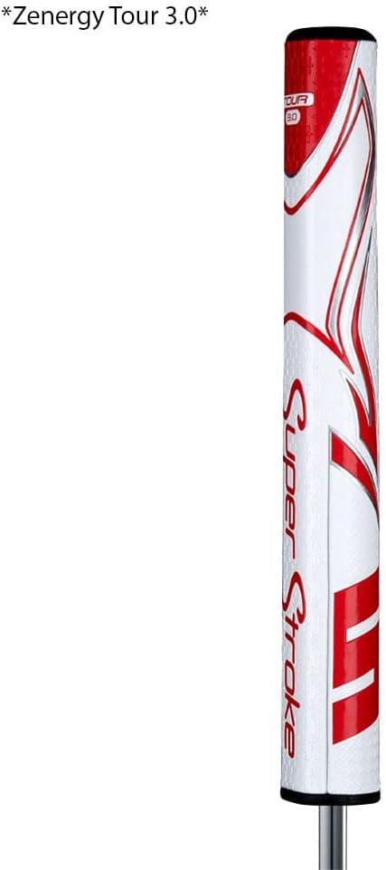 SuperStroke Zenergy Tour 5.0 Golf Putter Grip with No Taper Enhanced SPYNE Technology, New Multi-Zone Texturing and Tech-Port, White/Red