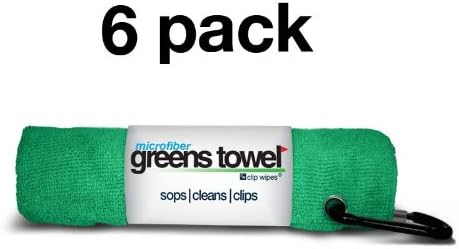 6 Pack Green Golf Towels with Clip for Golf Bags, Plush Microfiber nap Fabric, 16x16, The Original Value Pack (Shamrock Green)
