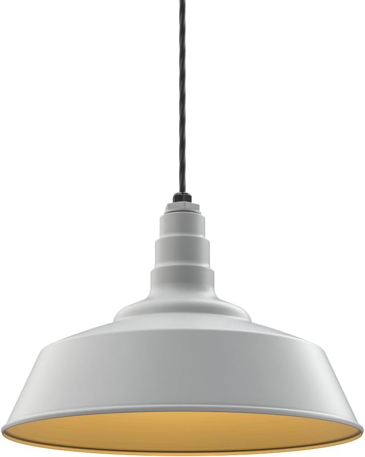 Steel Lighting Co. Manhattan Warehouse Light | Ceiling Mounted Pendant | 20 inch Dome | 4' Black Cord | Large Steel Barn Light Made in America | Modern Gray Exterior/Brass Interior