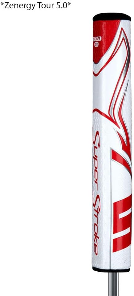 SuperStroke Zenergy Tour 5.0 Golf Putter Grip with No Taper Enhanced SPYNE Technology, New Multi-Zone Texturing and Tech-Port, White/Red
