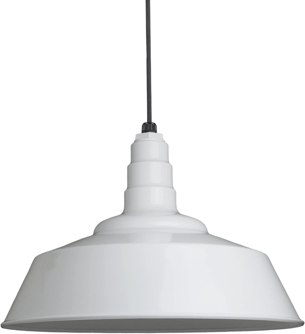 Steel Lighting Co. Manhattan Warehouse Light | Ceiling Mounted Pendant | 20 inch Dome | Black Cord | Large Steel Barn Light Made in America | White Exterior/White Interior