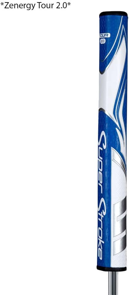 SuperStroke Zenergy Tour 5.0 Golf Putter Grip with No Taper Enhanced SPYNE Technology, New Multi-Zone Texturing and Tech-Port, Blue/White