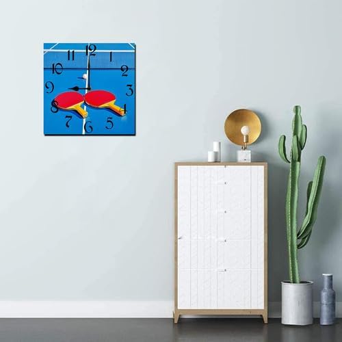 Ping Pong Square Clock Silent No Tick Battery Powered Home Decor 10inch Wooden Wall Clock for Living Room Kitchen Bathroom Farmhouse
