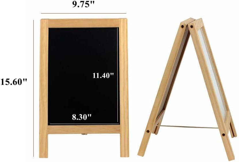 BangQiao Wooden Freestanding A Frame Non Magnetic Chalkboard and Magnetic Dry Erase White Board Display Sign, Double Sided Tabletop Message Board for Home, Office and Counter