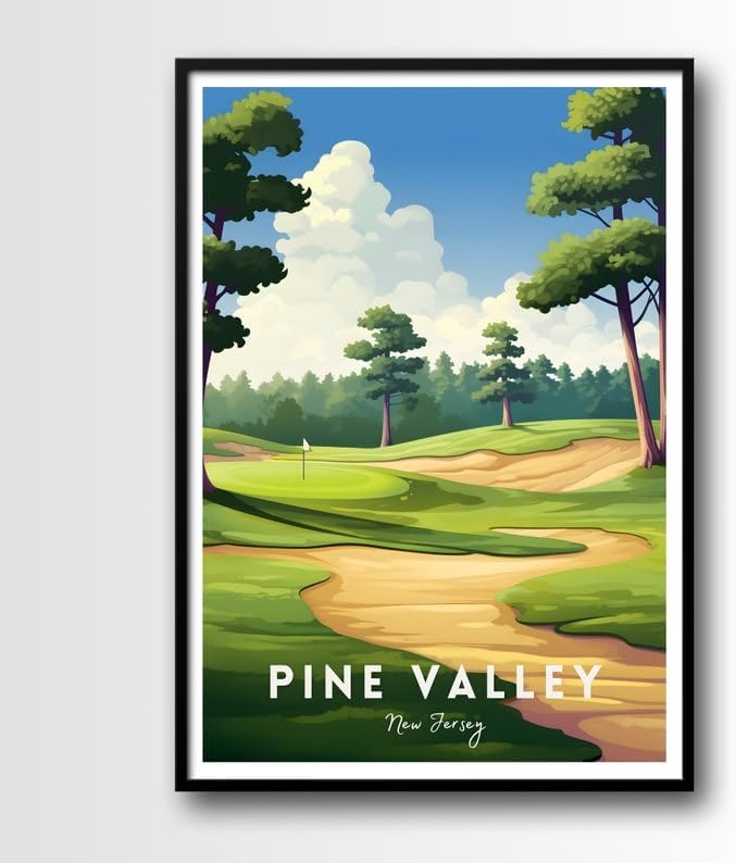 Nationcog Pine Valley Golf Poster, Vintage New Jersey Wall Art Print, Retro Golf Course Landscape Decor, Classic Sports Artwork for Home or Office (Unframed) (9x11)