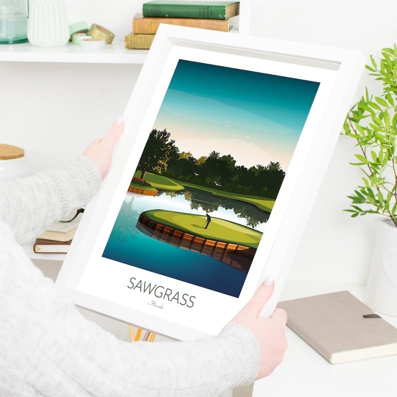 Nationcog TPC Sawgrass Golf Print - Island Green 17th Hole; Golf Poster; Sawgrass Golf Poste; Sawgrass Print; Florida Golf Course; Island Green Artwork (Unframed) (20x30)