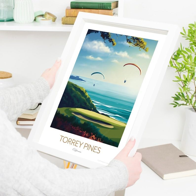 Torrey Pines Golf Print - San Diego, California Travel Wall Art, Torrey Pines Golf Poster, California Golf Course Print, Coastal Golf Art, Paragliding Wall Decor (Unframed) (9x11)