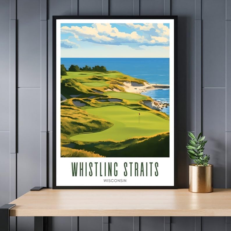 Nationcog Whistling Straits Golf Wall Art Poster, Wisconsin Lakefront Course Print for Home or Office, Vintage Coastal Decor, Golf Gift for Dad, Husband, or Sports Lovers (Unframed) (20x30)
