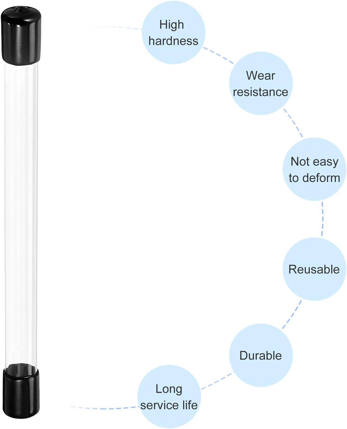 PATIKIL Clear Rigid Tube Round Plastic Tubing with Black Rubber Caps Polycarbonate Water Pipe, 305mm/ 12 Inch Length, 13mmx14mm/0.51"x0.55", 2 Set