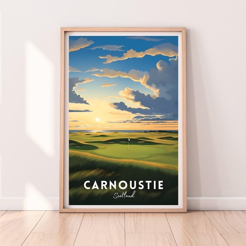 Nationcog Carnoustie Golf Poster, Vintage Scotland Travel Wall Art Print, Retro Golf Links Landscape Decor, Classic Artwork for Sports Lovers and Collectors (Unframed) (27x40)
