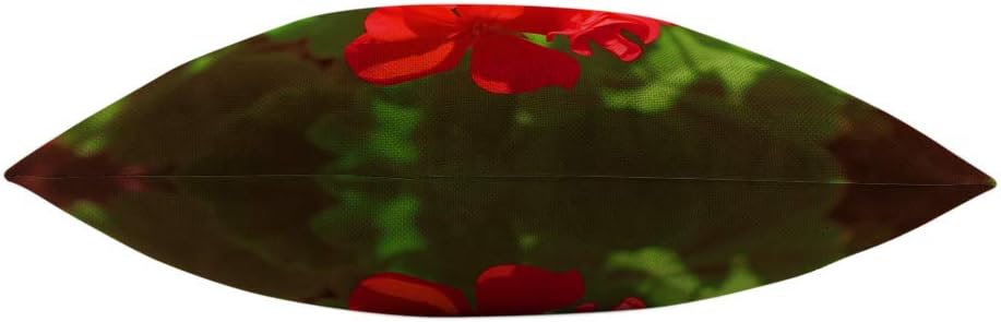 Mugod Pelargonium Throw Pillow Cover Geranium Elegant Flowers Leaf Floral Red Green Cotton Linen Square Cushion Cover Standard Pillowcase 18x18 Inch for Home Decorative Bedroom/Living Room/Car