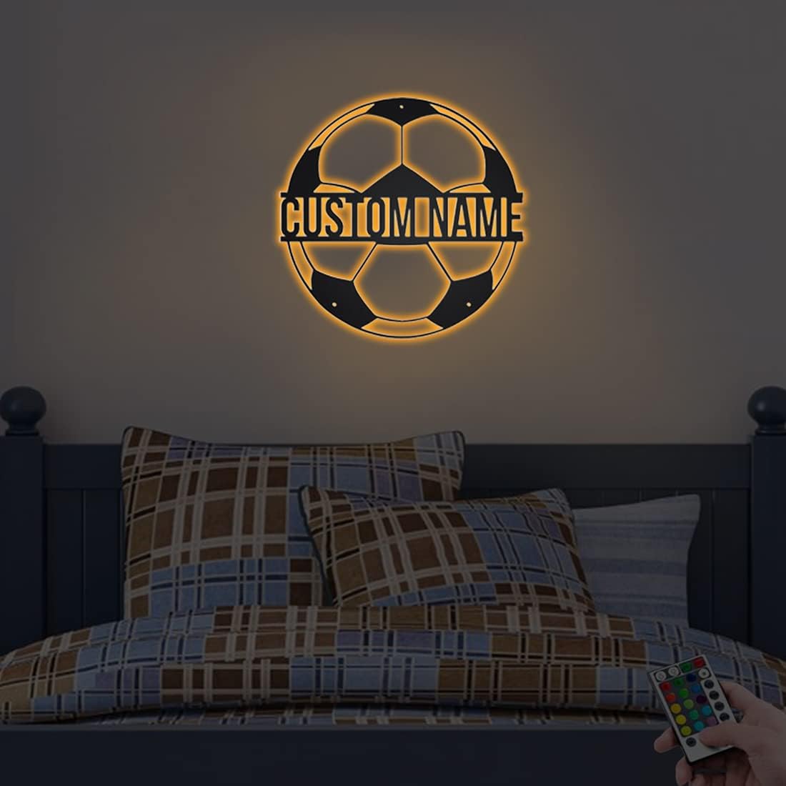 Personalized Name 7 Colors Football lamp Custom Wall Art Night Light LED Name Sign Gift for Boys Men Girls (Soccer)