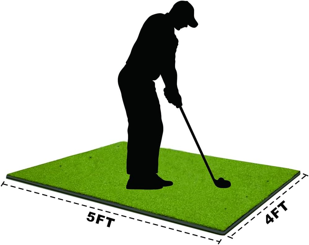 Golf Hitting Mat Thicker Rubber Bottom-5×4ft with Alignment Sticks、Foam Balls and Rubber Tees, for Outdoor Backyard Driving Swing Chipping Indoor Simulators