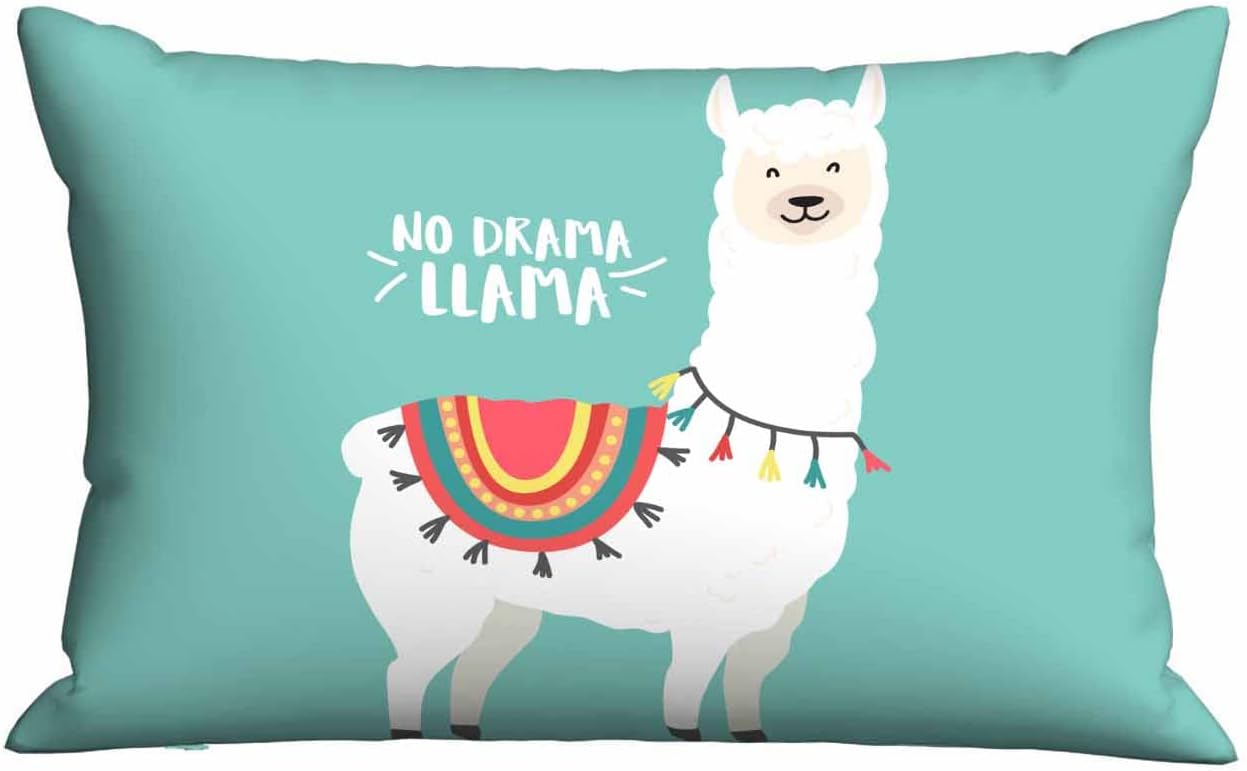 Mugod Rectangle Throw Pillow Cover Cute Cartoon White Llama No Drama,Decorations Cushion Case for Sofa Couch 20x30 Inches Pillowcase