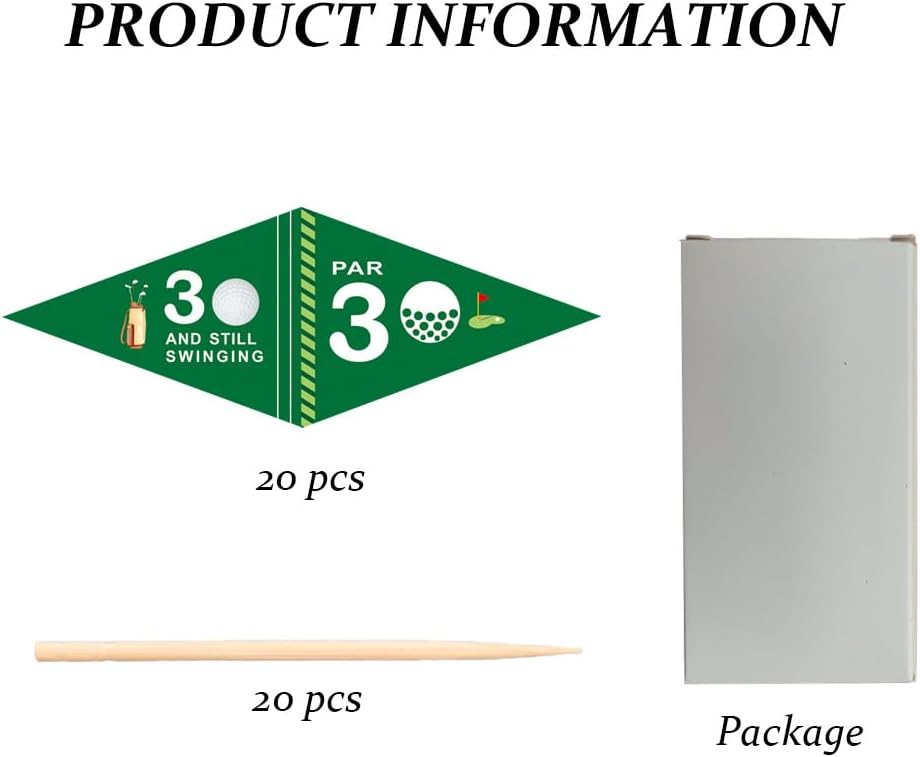 Golf Themed Toothpick Flags, 20 PCS Par 30 And Still Swinging Birthday Golf Cocktail Picks Mini Stick Cupcake Toppers Flags for Par 30 Golf 30th Birthday Party Food Bar Decorations (Par 30)