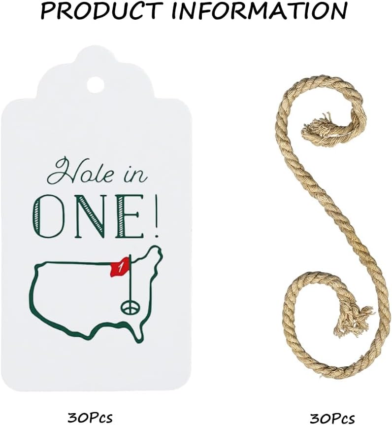 Golf Themed Hole In One First Birthday Tags - 30 Pack Golf Themed Favor and Silverware Tags for Baby 1st Birthday Decorations