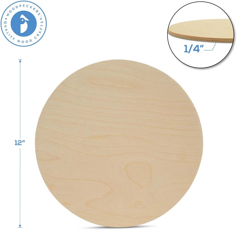 Wood Circles 12 inch, 1/4 Inch Thick, Birch Plywood Discs, Pack of 5 Unfinished Wood Circles for Crafts, Wood Rounds by Woodpeckers