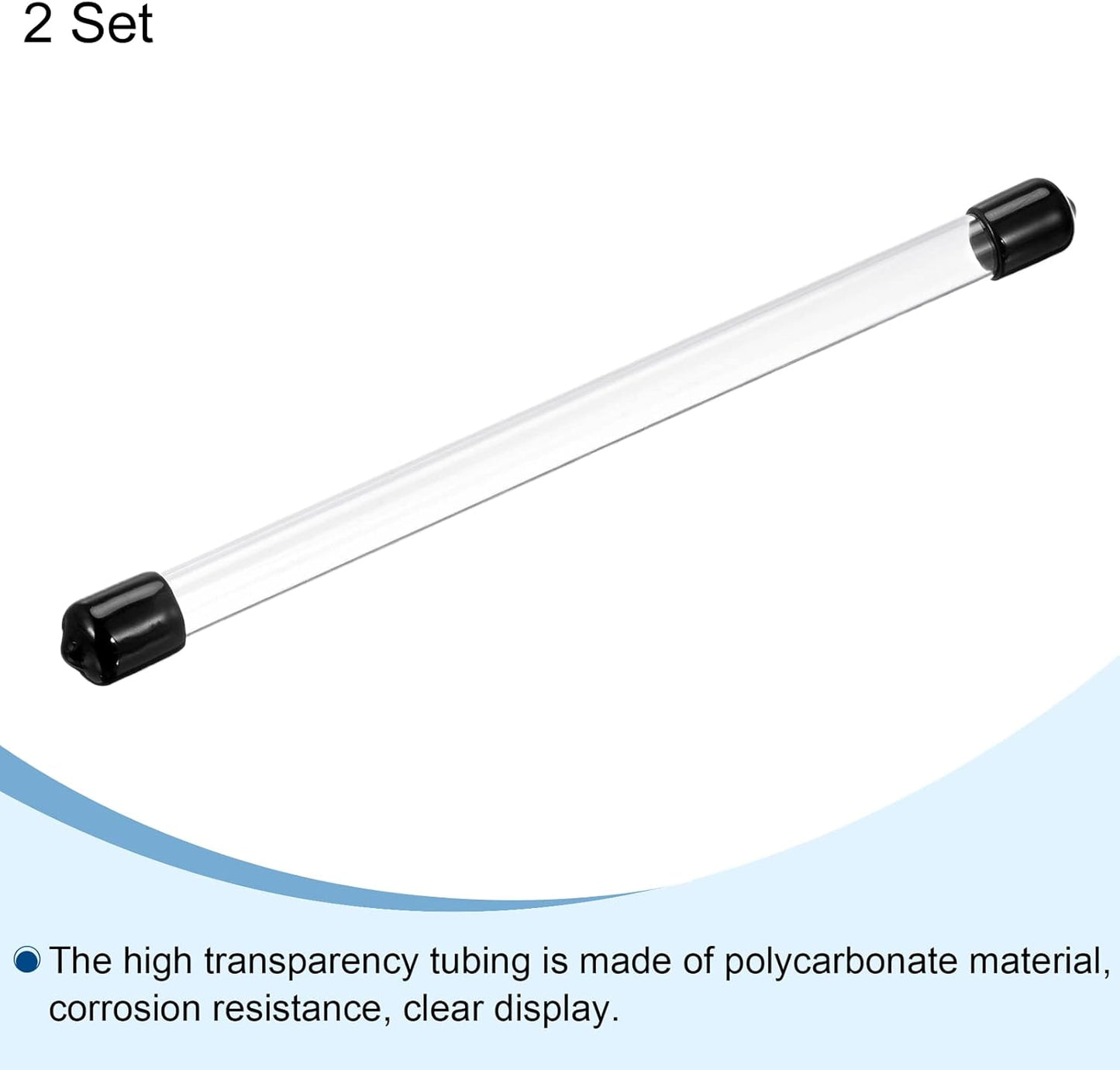 PATIKIL Clear Rigid Tube Round Plastic Tubing with Black Rubber Caps Polycarbonate Water Pipe, 305mm/ 12 Inch Length, 8mmx10mm/0.31"x0.4", 2 Set