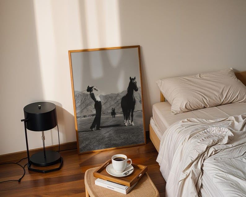 Nationcog Vintage Western Cowboy Golf Wall Art, Retro Black and White Sports Photography Print for Bar or Office Decor, Rustic Golfer Artwork for Country Homes (Unframed) (11x14)