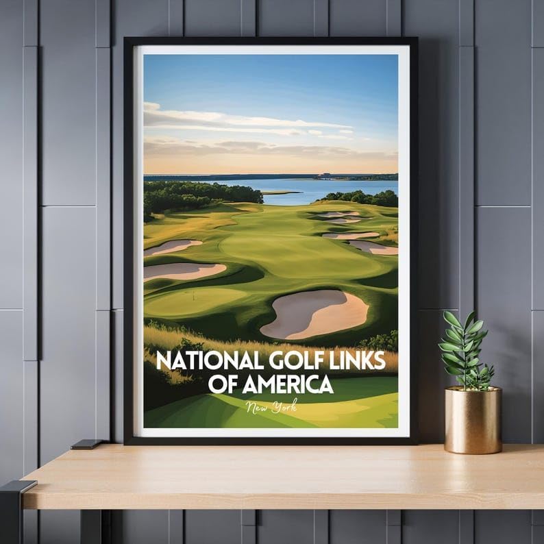 National Golf Links of America Wall Art, New York Coastal Course Poster for Office or Living Room, Vintage Golf Decor, Golf Gift for Dad, Husband, or Sports Lovers (Unframed) (9x11)