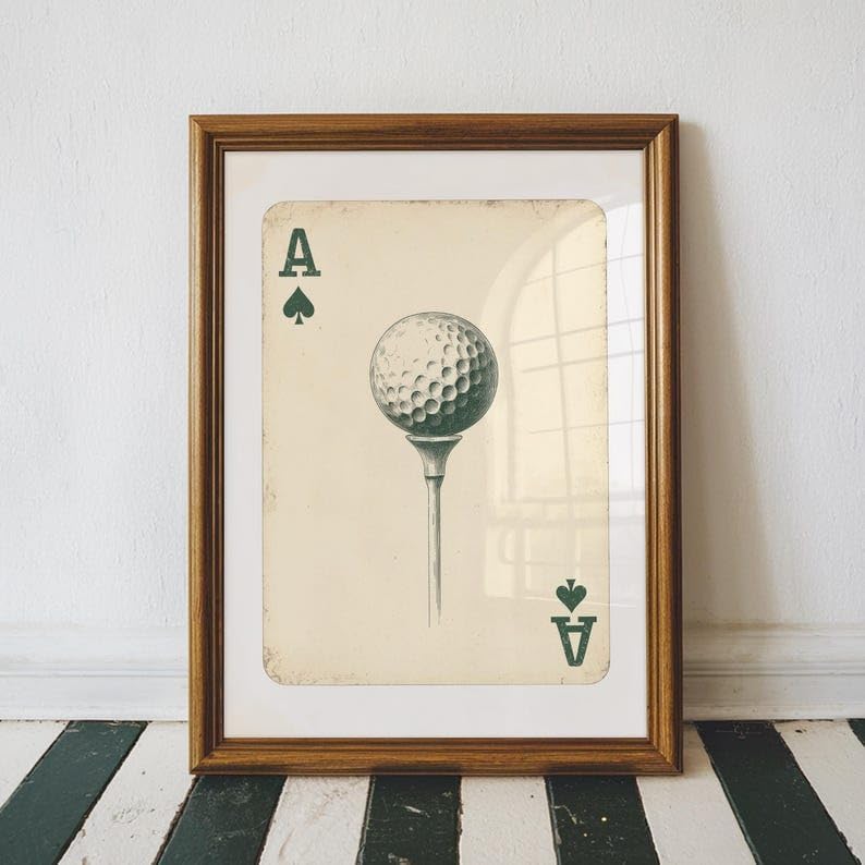 Nationcog Vintage Golf Playing Card Wall Art, Retro Ace of Spades Sports Print for Bar, Office or Game Room Decor, Classic Golfer Poster with Tee Time Theme (Unframed) (16x24)