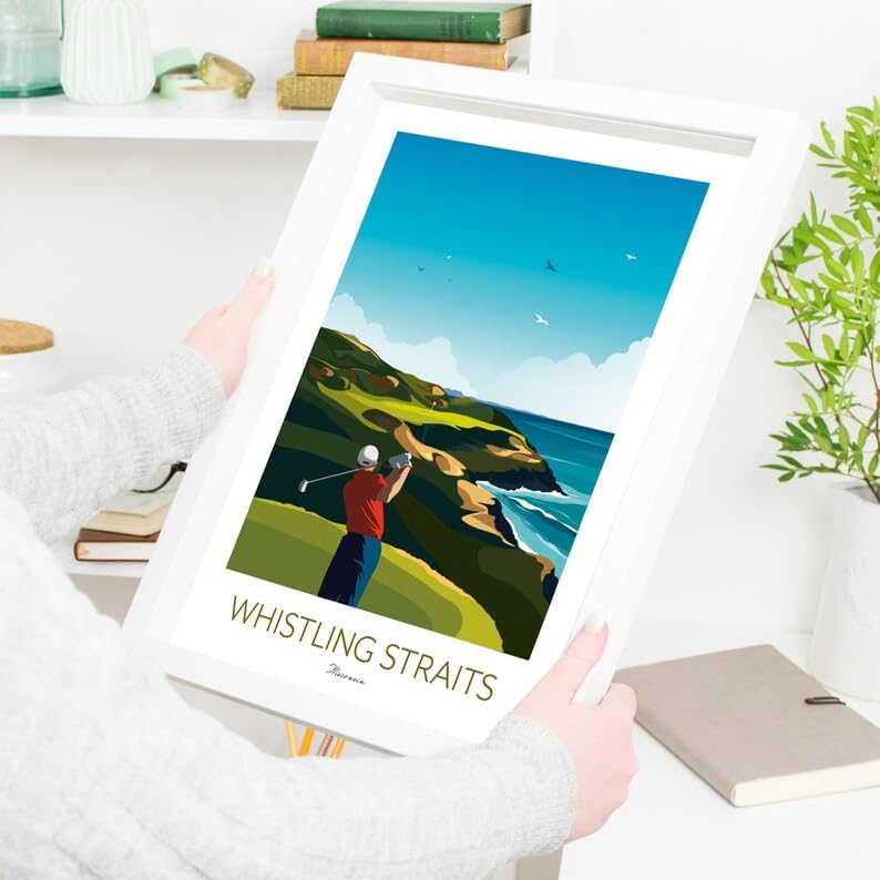 Whistling Straits Golf Print, Wisconsin - Golf Poster, Whistling Straits Golf Poster, Wisconsin Golf Course Print, Golf Art Wall Decor, Coastal Golf Landscape, Golfer Gift (Unframed) (24x36)