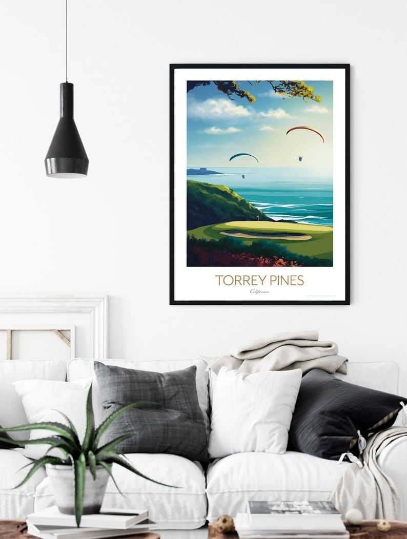 Torrey Pines Golf Print - San Diego, California Travel Wall Art, Torrey Pines Golf Poster, California Golf Course Print, Coastal Golf Art, Paragliding Wall Decor (Unframed) (9x11)