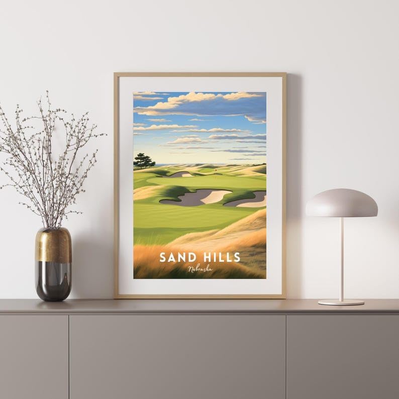 Nationcog Sand Hills Golf Wall Art, Nebraska Prairie Landscape Print for Office or Bedroom, Rustic Golf Decor for Men, Unique Gift for Dad, Husband, or Golf Enthusiasts (Unframed) (11x14)