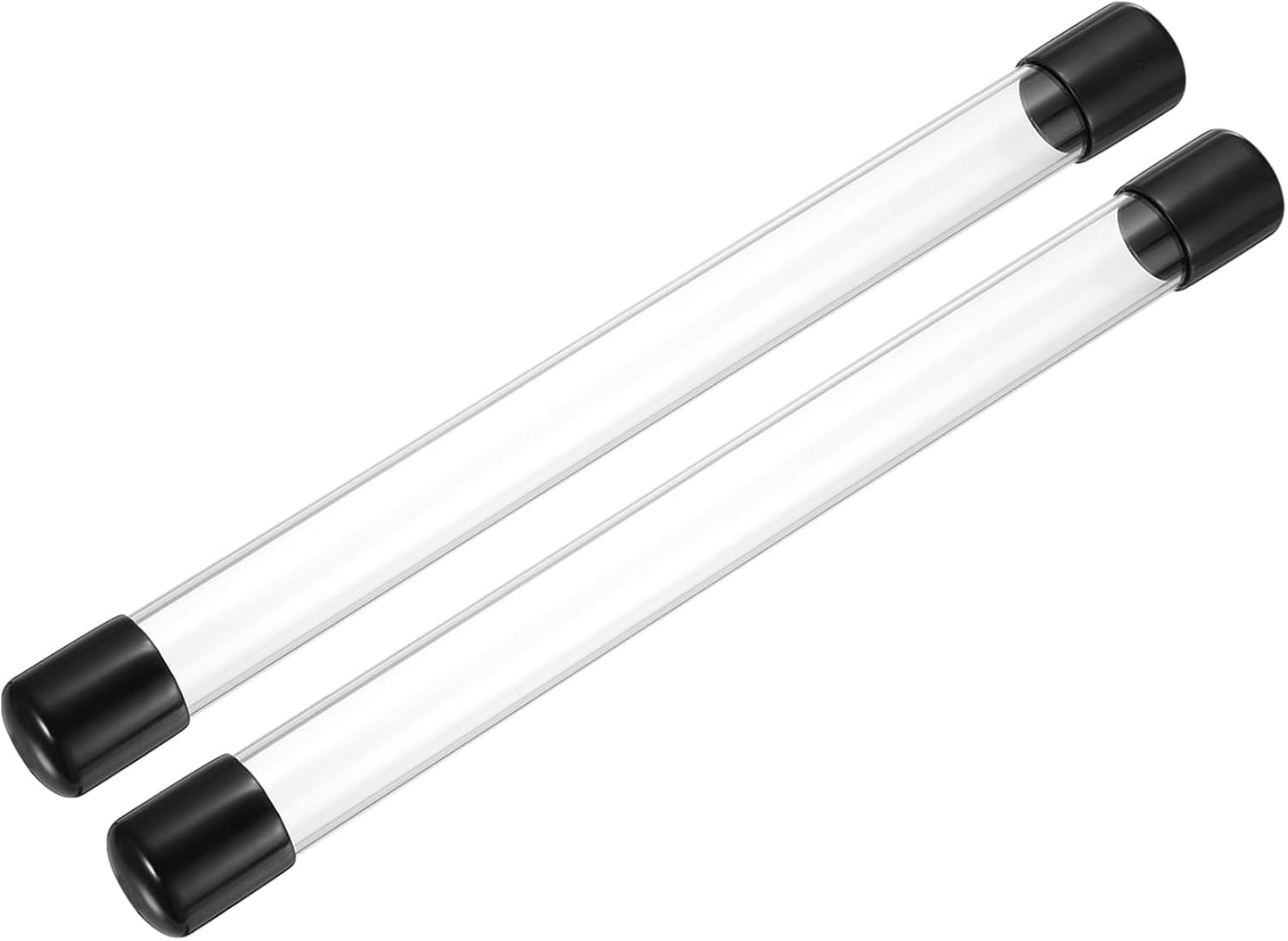 PATIKIL Clear Rigid Tube Round Plastic Tubing with Black Rubber Caps Polycarbonate Water Pipe, 305mm/ 12 Inch Length, 23mmx26mm/0.91"x1.02", 2 Set
