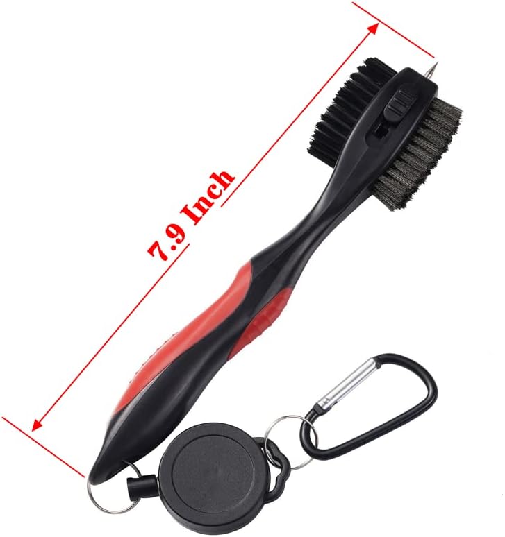 Golf Club Brushes, Golf Cleaning Tool, with Retractable Cleaning Nails, Nylon and Wire Bristles Oversize Double Brush Head with 2ft Retractable Zip-line Metal Buckle