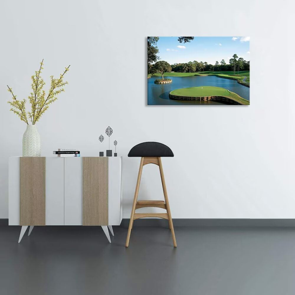 USA Golf Course Wall Art TPC Sawgrass Golf Course Pictures Prints Golf Wall Decor for Living Room Bedroom Home Decorations Golf Canvas Framed Artwork Ready to Hang(18''H x 24''W)