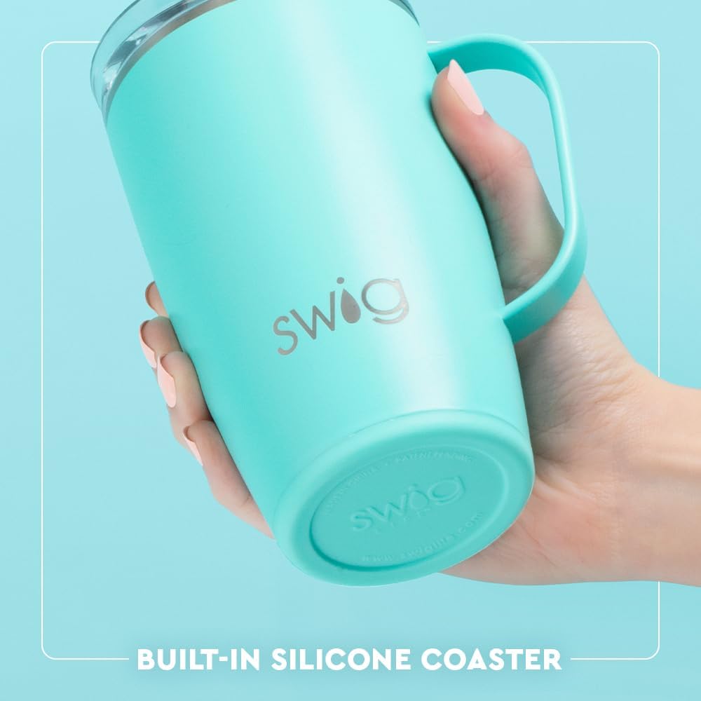 Swig Life 18oz Travel Mug, Insulated Tumbler with Handle and Lid, Travel Coffee Mug, Cup Holder Friendly, Stainless Steel 18 oz Tumbler, Reusable Insulated with Lid (Glacier Stripe)