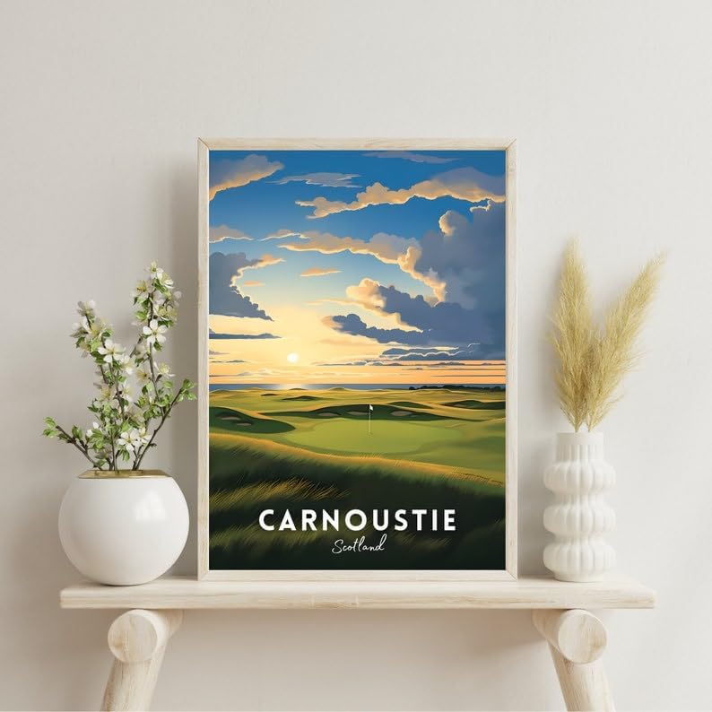 Nationcog Carnoustie Golf Poster, Vintage Scotland Travel Wall Art Print, Retro Golf Links Landscape Decor, Classic Artwork for Sports Lovers and Collectors (Unframed) (27x40)