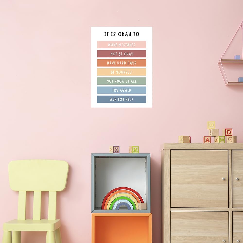 uoyien Growth Mindset Mental Health Posters Boho Classroom Playroom Therapy Office Decor Affirmations Quotes Canvas Wall Art Kids Educational Prints For Calming Corner Decoration 12x16in Unframed