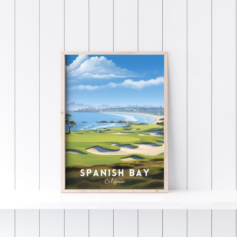 Nationcog Spanish Bay Golf Poster, Vintage California Travel Wall Art Print, Retro Coastal Links Artwork, Classic Golf Decor Gift for Enthusiasts (Unframed) (24x36)