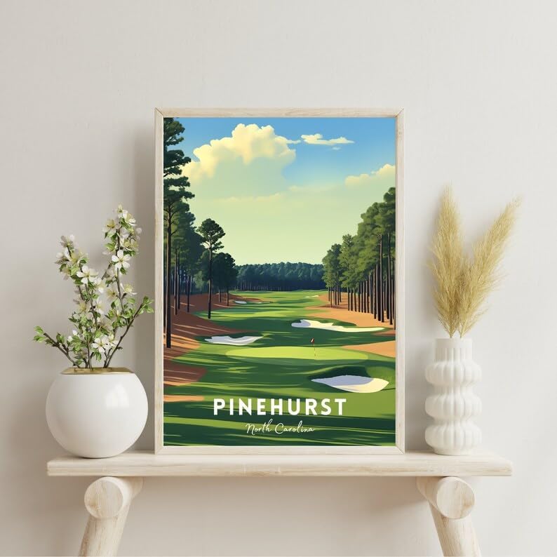 Nationcog Pinehurst Golf Wall Art Print, Vintage North Carolina Resort Poster for Living Room or Teen Bedroom, Scenic Course Decor, Great Golf Gift for Dad or Sports Fans (Unframed) (9x11)