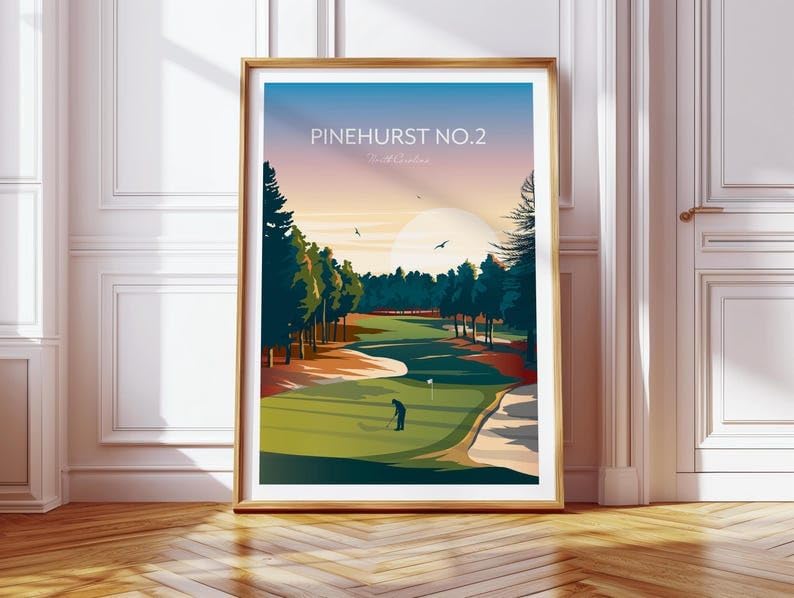 US Open Pinehurst No.2 Golf Print, US Open North Carolina, North Carolina Golf Art, Vintage Golf Print, Golf Championship Wall Decor, Scenic Golf Landscape (Unframed) (9x11)