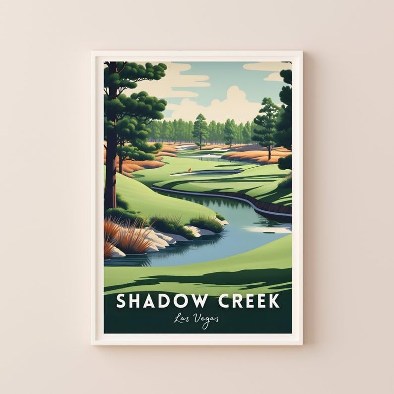 Nationcog Shadow Creek Golf Wall Art, Las Vegas Scenic Course Poster with Water Features, Modern Decor for Office or Bedroom, Great Gift for Dad, Husband, or Golf Enthusiasts (Unframed) (12x18)