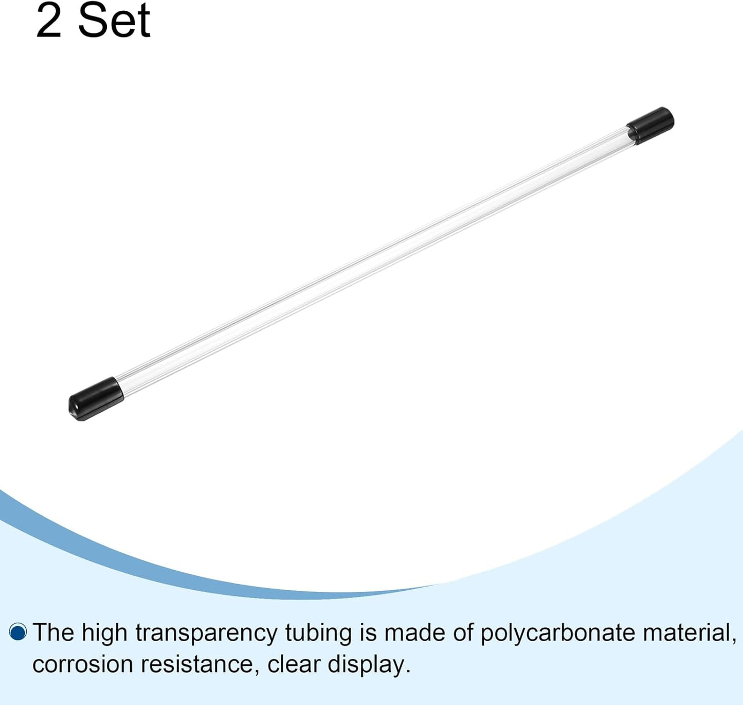 PATIKIL Clear Rigid Tube Round Plastic Tubing with Black Rubber Caps Polycarbonate Water Pipe, 305mm/ 12 Inch Length, 5.4mmx8.8mm/0.21"x0.35", 2 Set
