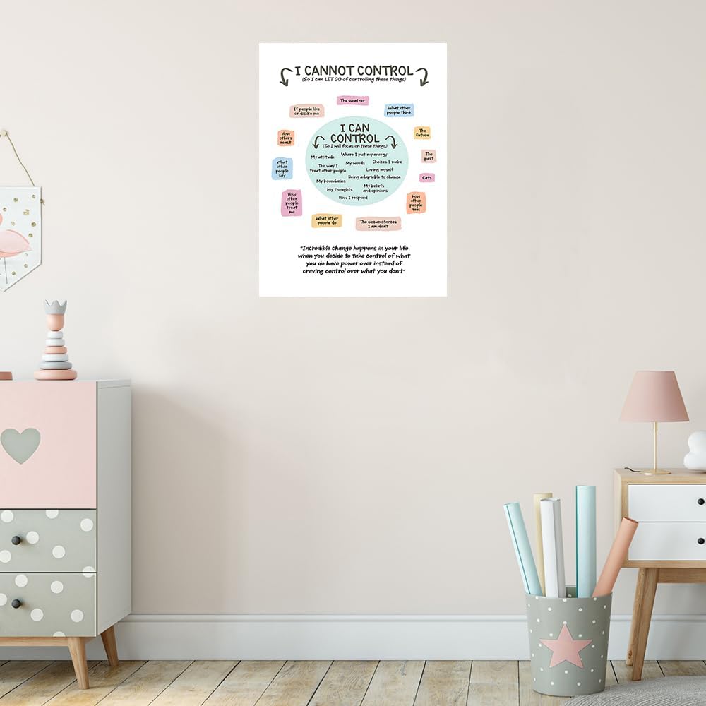 uoyien Growth Mindset Mental Health Posters I Cannot Control and I Can Control Positive Affirmations Charts Canvas Wall Art Kids Educational Prints For Calming Corner Decorations Unframed 12x16in