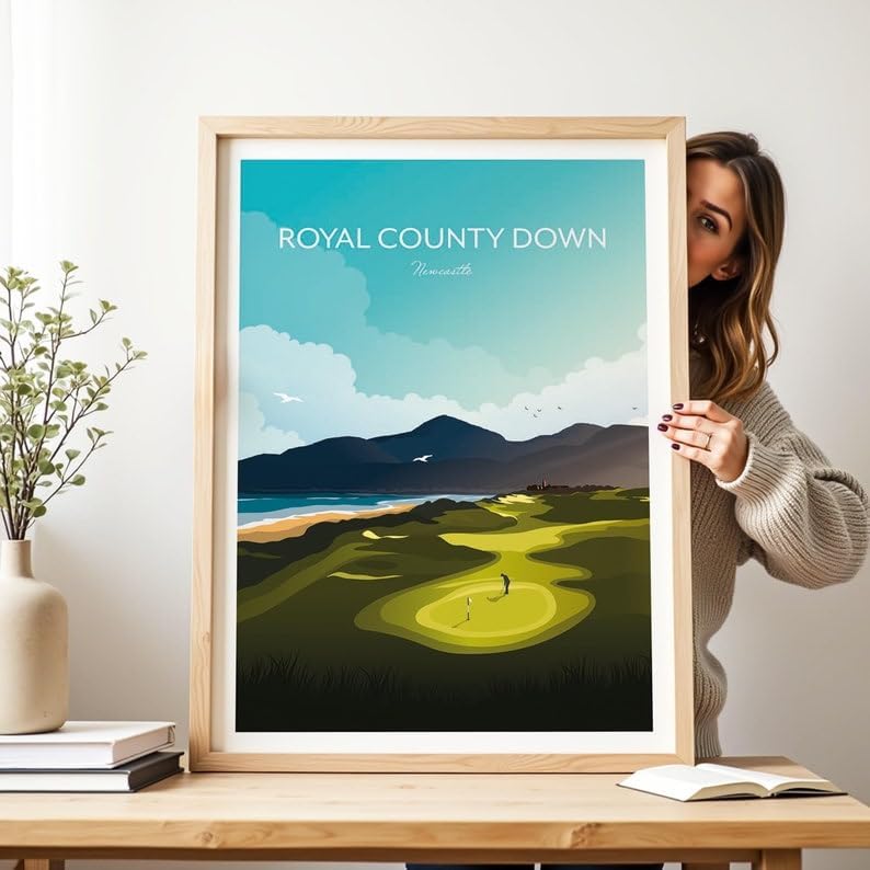 Nationcog Royal County Down Golf Print - Newcastle, Northern Ireland, Royal County Down Poster, Vintage Golf Travel Poster, Scenic Golf Course Art, Golf Course Wall Art (Unframed) (20x30)