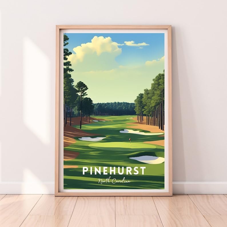 Nationcog Pinehurst Golf Wall Art Print, Vintage North Carolina Resort Poster for Living Room or Teen Bedroom, Scenic Course Decor, Great Golf Gift for Dad or Sports Fans (Unframed) (20x30)