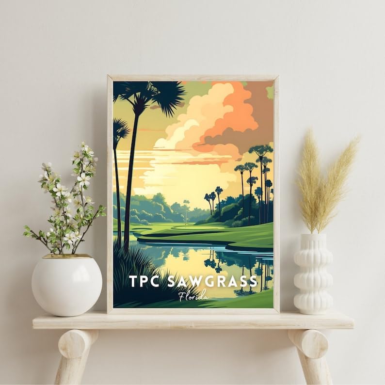 Nationcog TPC Sawgrass Golf Wall Art Print, Vintage Florida Course Poster for Living Room or Study, Scenic Decor for Men, Unique Dad Gift, Golf Enthusiast Room Accent (Unframed) (27x40)