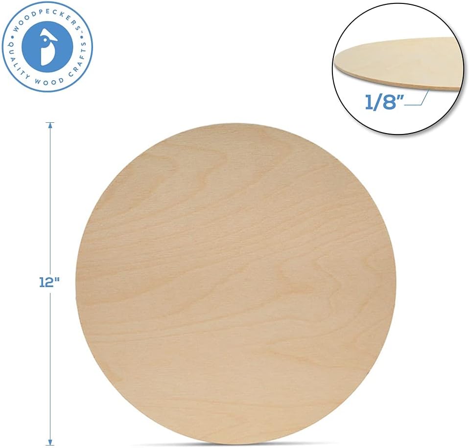 Wood Circles 12 inch, 1/8 Inch Thick, Birch Plywood Discs, Pack of 10 Unfinished Wood Circles for Crafts, Wood Rounds by Woodpeckers