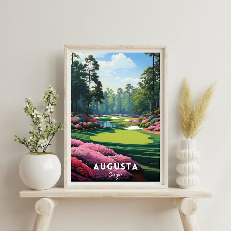 Nationcog Augusta Golf Course Wall Art Print, Vintage Masters Landscape Decor for Office or Living Room, Unique Golf Gift for Dad, Scenic Sports Poster for Men (Unframed) (9x11)