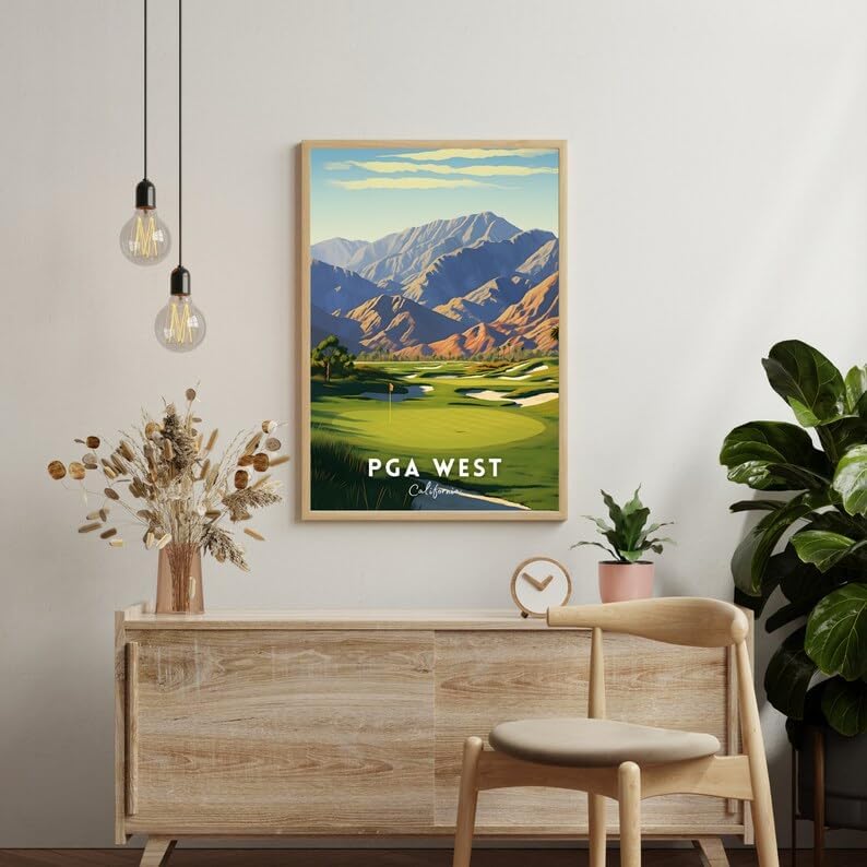 Nationcog PGA West Golf Wall Art Print, California Desert Landscape Poster for Office or Home, Bold Golf Decor for Men, Gift for Dad or Golf Lovers, Scenic Southwest Accent (Unframed) (12x18)