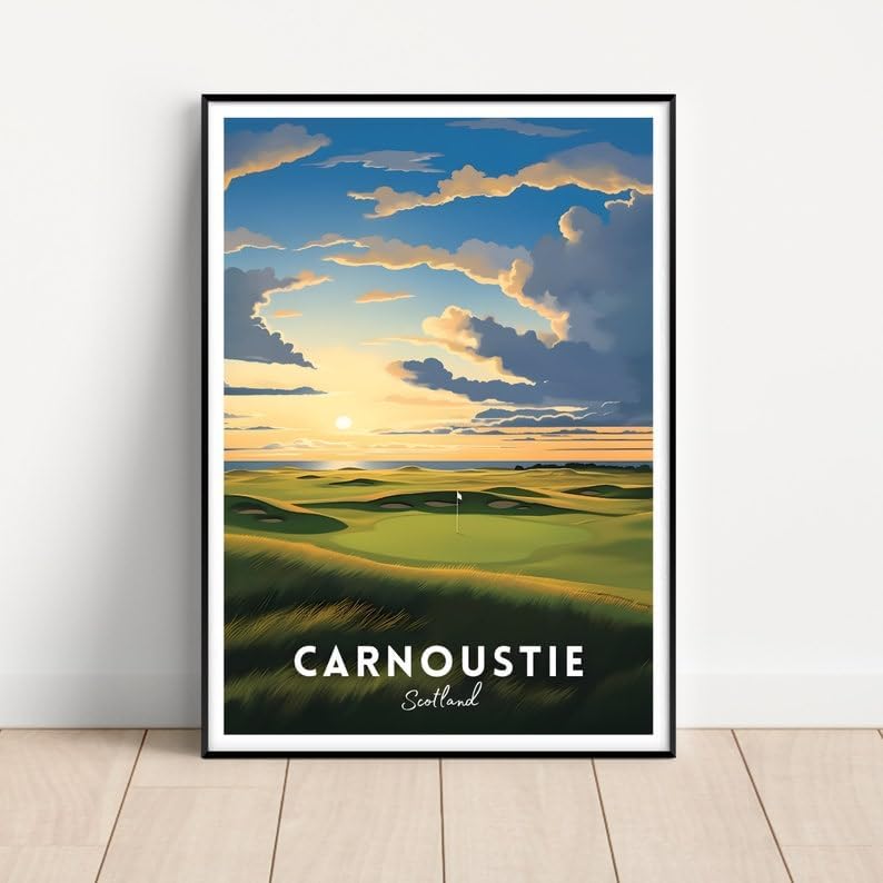 Nationcog Carnoustie Golf Poster, Vintage Scotland Travel Wall Art Print, Retro Golf Links Landscape Decor, Classic Artwork for Sports Lovers and Collectors (Unframed) (27x40)