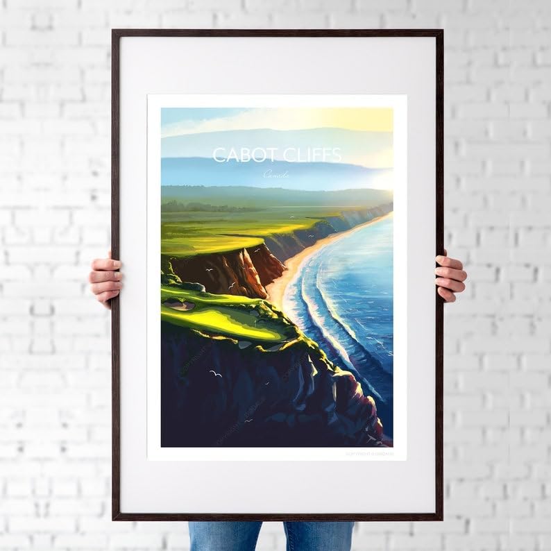 Nationcog Cabot Cliffs Golf Print, 16th Hole - Cape Breton, Canada Golf Poster, Cabot Cliffs Golf Poster, Nova Scotia Golf Course Art, Scenic Coastal Golf Print (Unframed) (16x24)