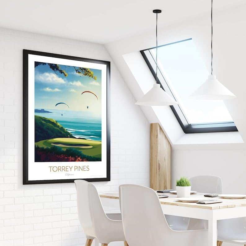 Torrey Pines Golf Print - San Diego, California Travel Wall Art, Torrey Pines Golf Poster, California Golf Course Print, Coastal Golf Art, Paragliding Wall Decor (Unframed) (9x11)